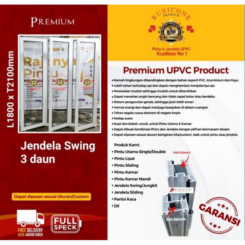 Jendela Swing 3 Daun Upvc Premium