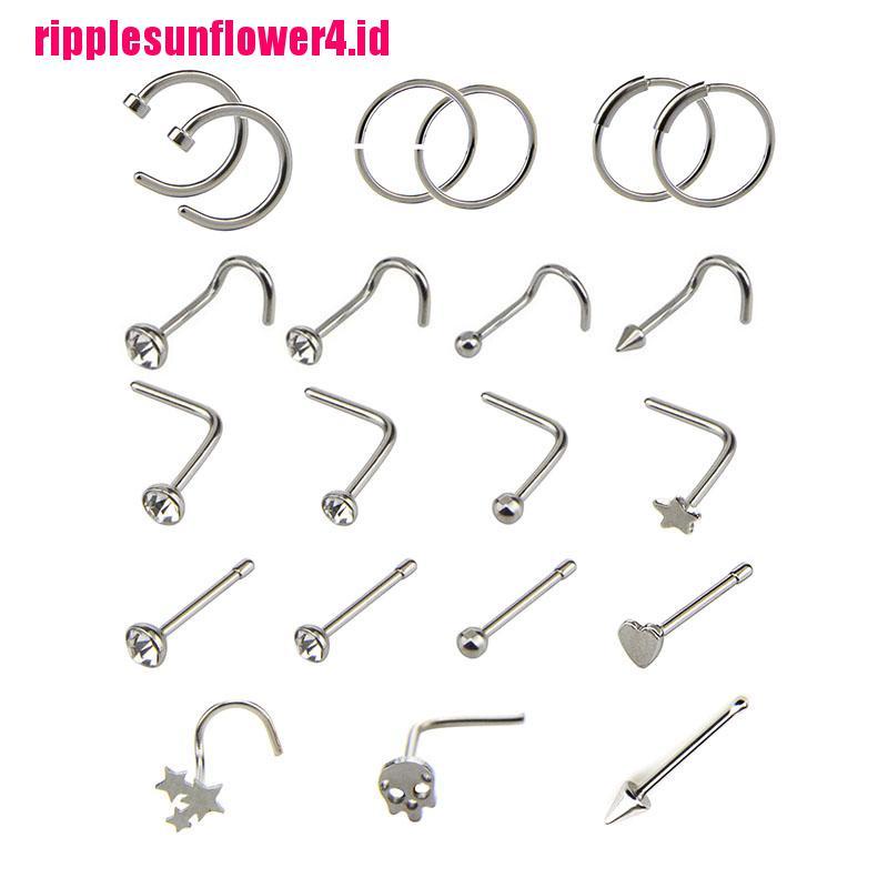 21pcs / set Anting Tindik Hidung / Tulang Rawan Telinga Bentuk Bulat Hias Kristal