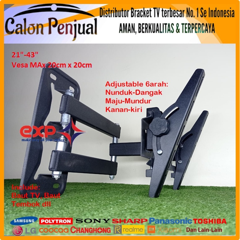 Bracket TV XIAOMI 14 s/d 43 inch 6 ARAH FULL BESI SUPER KOKOH GARANSI 100% ORI