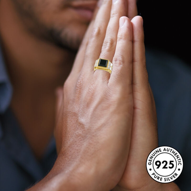 Cincin Silver S925 Hias Batu Akik Hitam Untuk Pria
