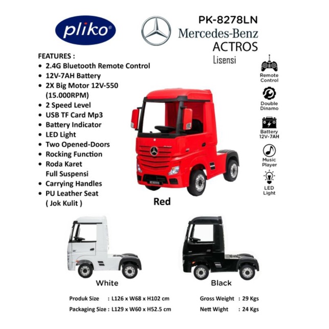 MAINAN ANAK MOBIL AKI LISENSI MERCEDES BENZ ACTROS PK-8278LN / PK 8278LN