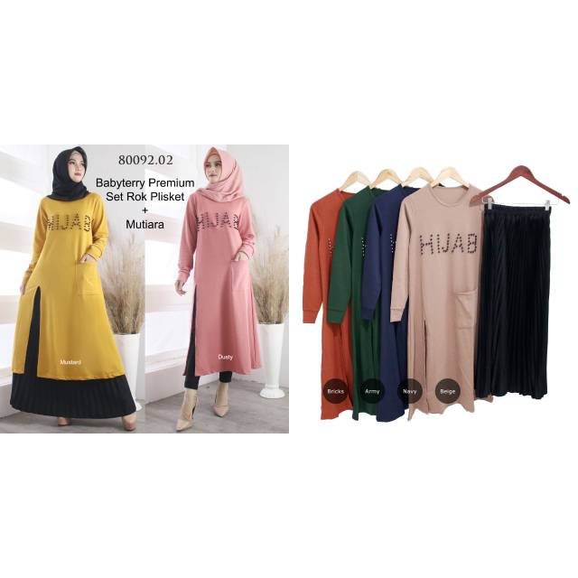 Long tunik set rok plisket