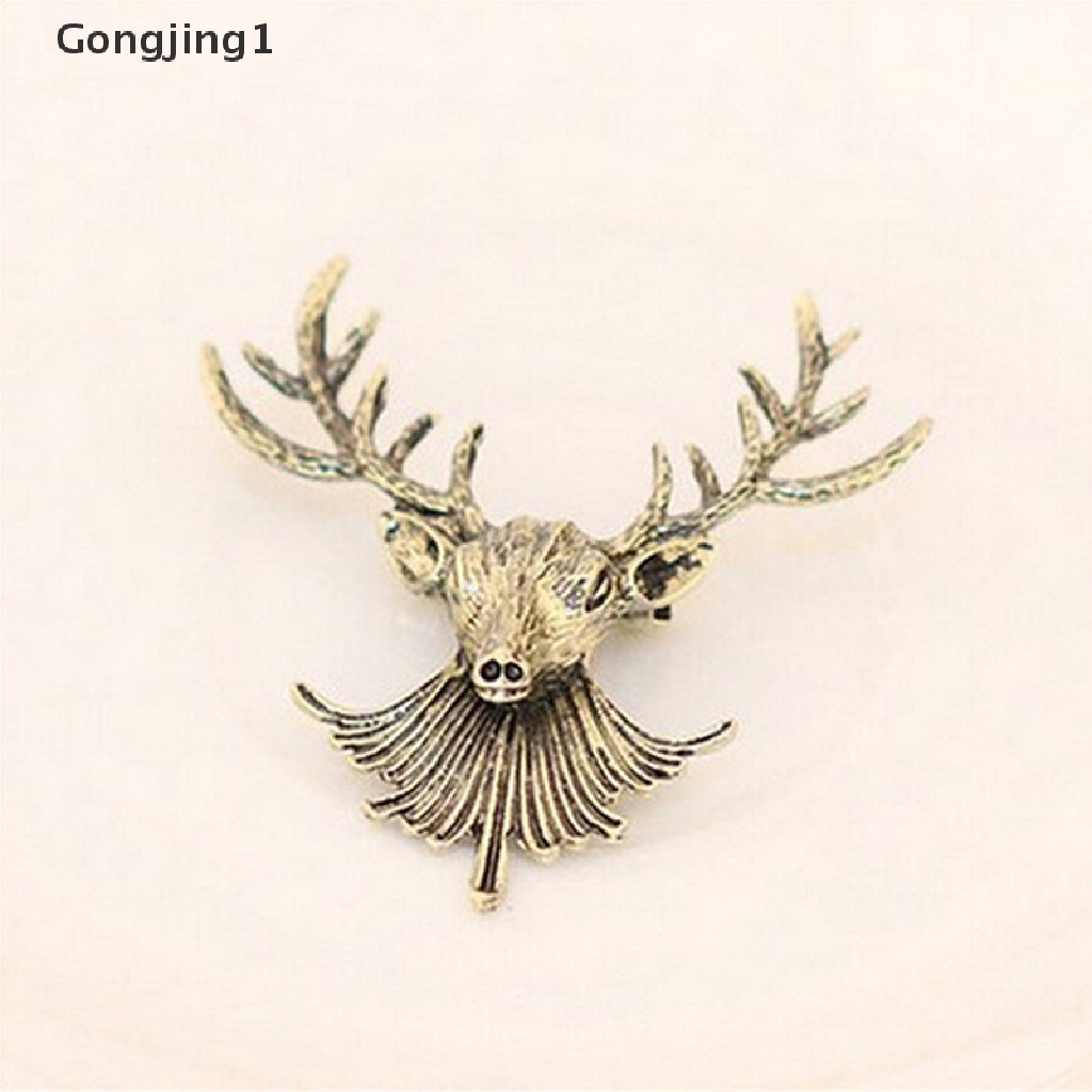 Gongjing1 1PC Bros Pin Klip Kerah Unisex Dewasa Desain Kepala Rusa Lucu