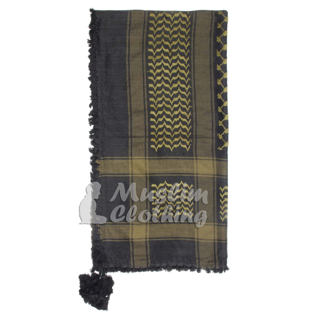 Sorban Muslim Halus Bahan Katun Berkualitas Warna Hitam dan HijauTentara -  keffiyeh