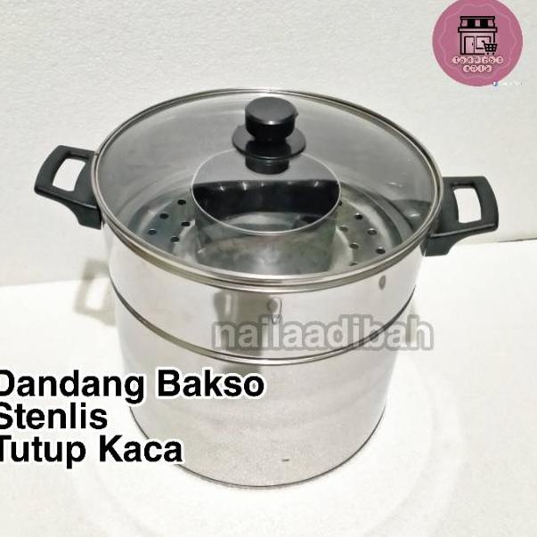 [KODE GRSPJ] Dandang BAKSO uk 26 dan 28 cm stenlis tutup kaca panci