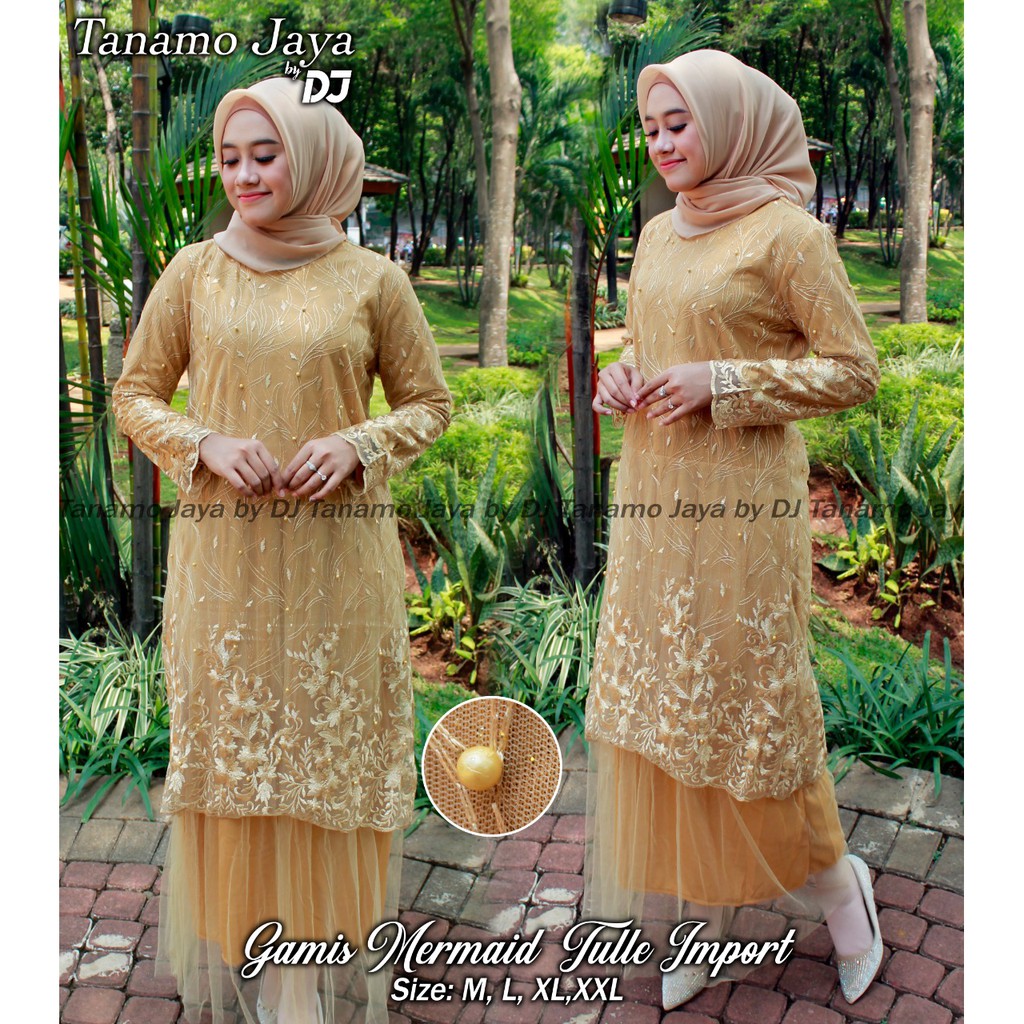 Setelan Gamis Mermaid Tille Gold / Hijau Botol / Milo / Putih / Maroon