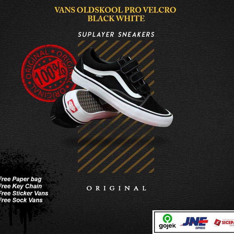 vans old skool pro velcro black white