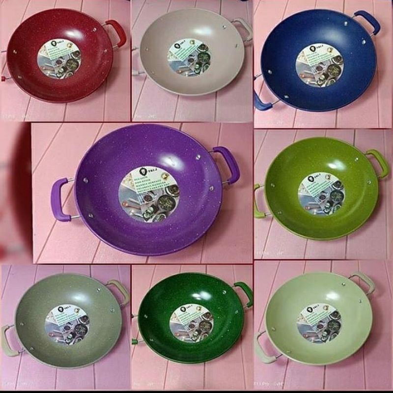 Alat Penggorengan Anti Lengket 32 cm Wajan Enamel Warna Warni