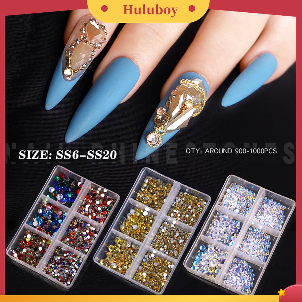 Huluboy Huluboy♡ 6 Grid / Box Berlian Imitasi Glitter AB Aneka Bentuk Multifungsi Untuk Dekorasi Nail Art