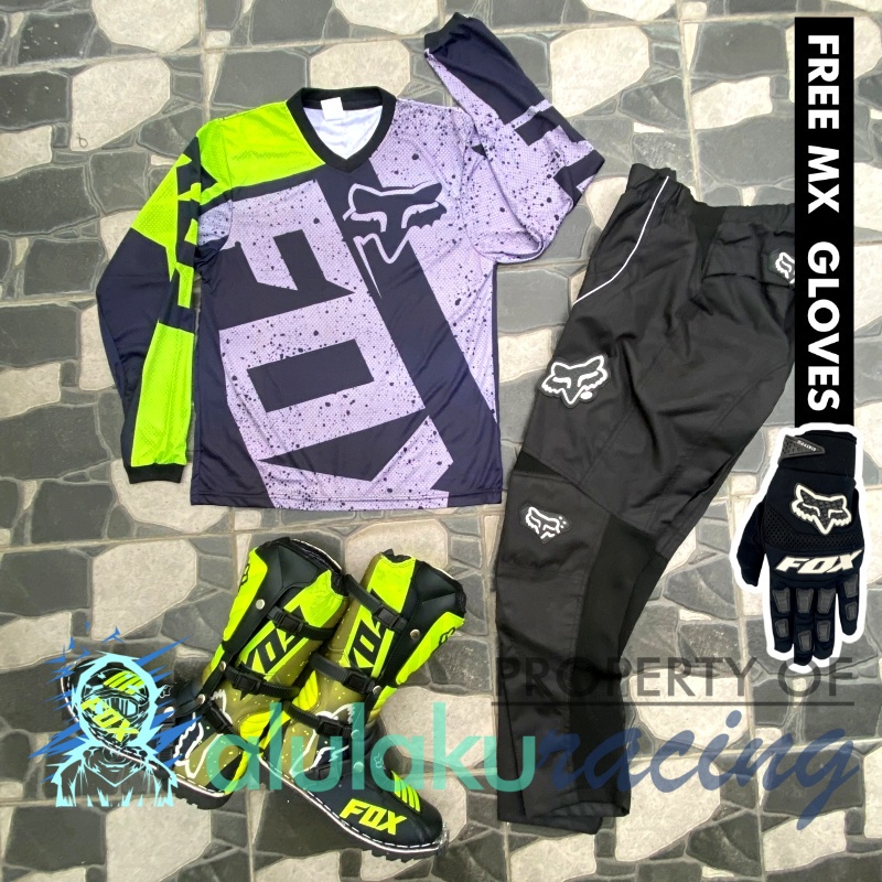 Jersey, Celana, Sarung Tangan &amp; Sepatu Fullprint with Protectors Fullset MX Trail Motocross - Paket Bundling FOCTFG030104-F41