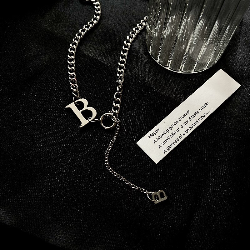 Kalung Rantai Panjang Dengan Liontin Huruf B Untuk Wanita