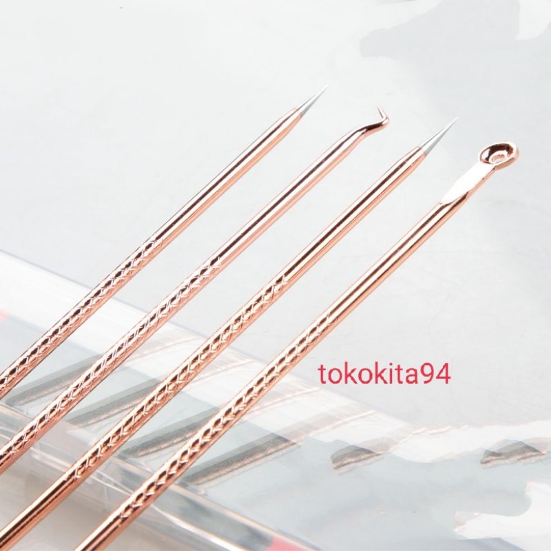 (Jakarta)Pinset Komedo Set 4 in 1 Free Kotak Stainless Steel 1Set isi 4 Pcs - Pencet Jerawat- Blackhead