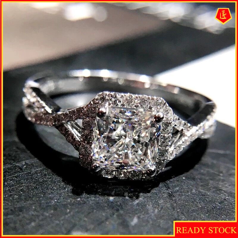 [Ready Stock]Square Diamond Ring Inlaid Moissanite Female 925 Silver