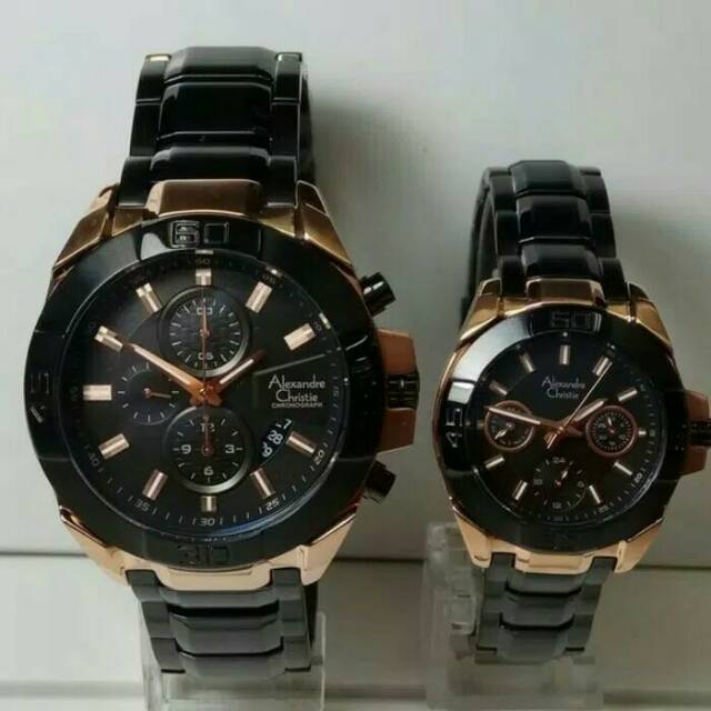 JAM TANGAN COUPLE ALEXANDRE CHRISTIE AC 6224 PASANGAN BLACK ROSEGOLD