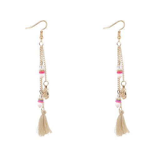 LRC Anting Gantung Bohemia Sapphire Coin Shape Decorated Tassel Earrings