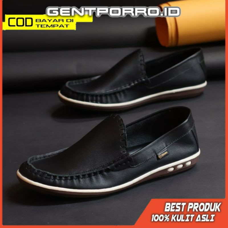 SEPATU PRIA MODEL SLIP ON KULIT ASLI WARNA PUTIH
