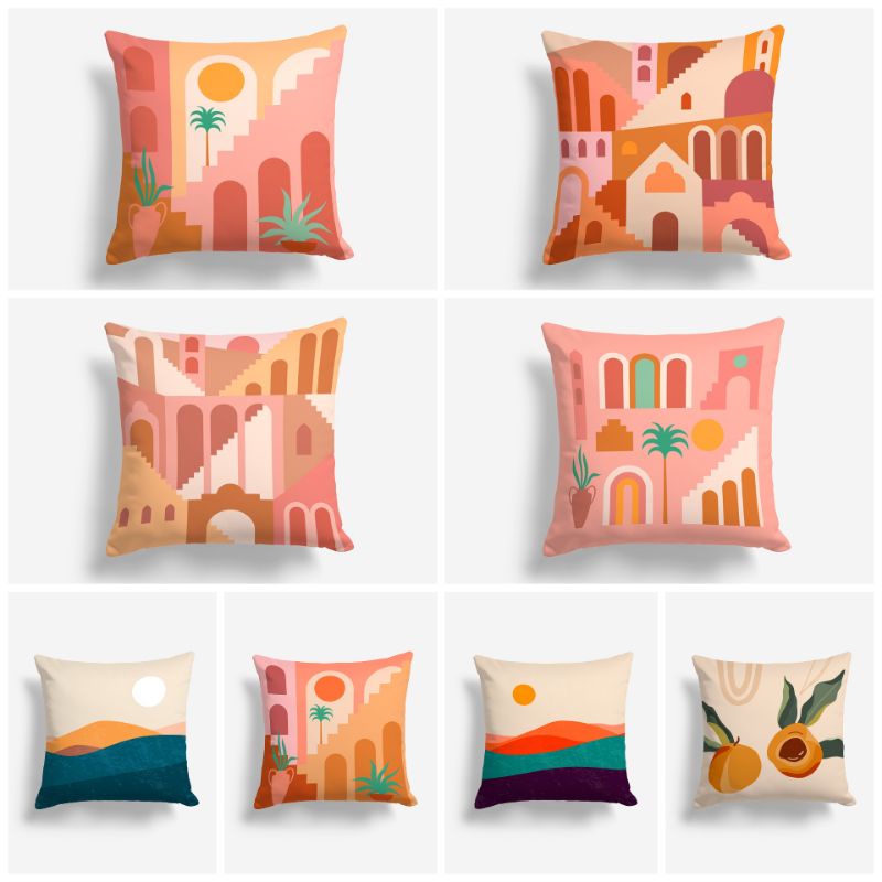 SARUNG BANTAL SOFA PRINT MOTIF DAUN FLORAL BUNGA BOHO 40X40 CM