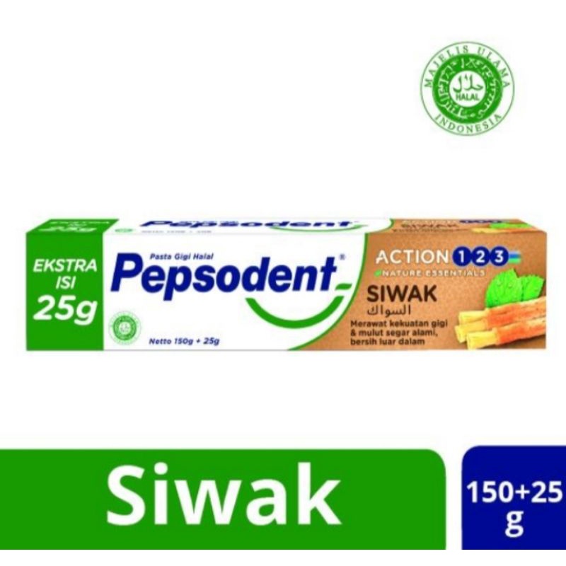 sale!!!Pepsodent action123 nature essentials siwak dan Charcoal 150+25gr