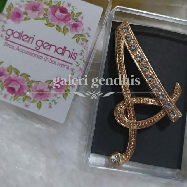 Bros Huruf / Bros Alfabet  / Bros Nama / Bros Unik / Bros Hijab / Bros Simple Cantik Inisial Pin - 2-Gold