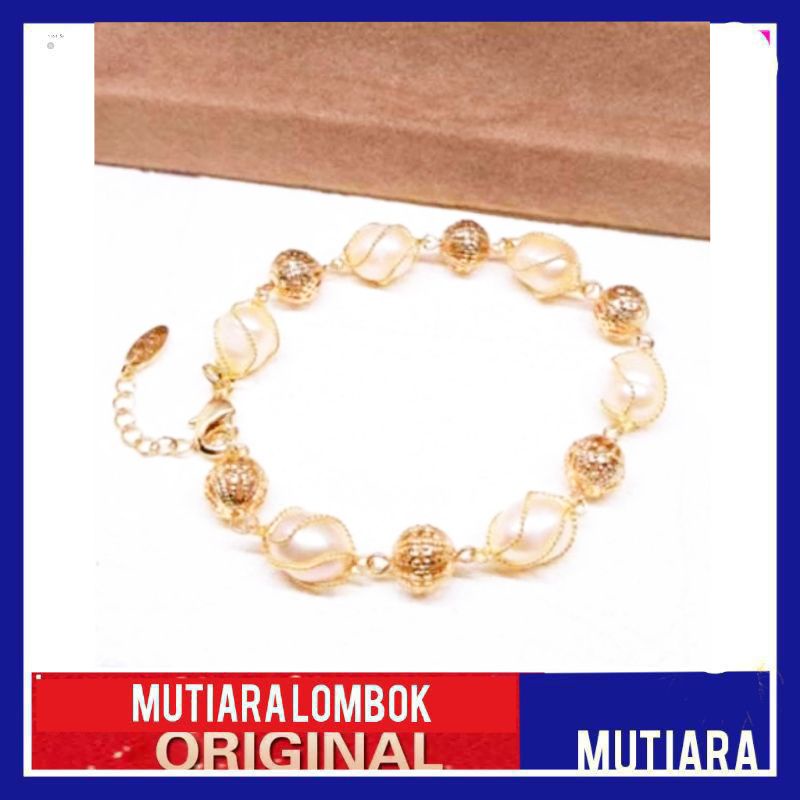 perhiasan gelang wanita mutiara lombok asli gelang rhodium lapis emas mutiara air tawar original
