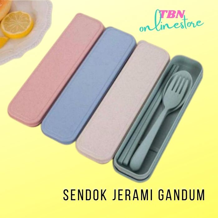 SENDOK JERAMI GANDUM GARPU SUMPIT PORTABLE SET / ALAT MAKAN BAHAN ALAMI JERAMI GANDUM