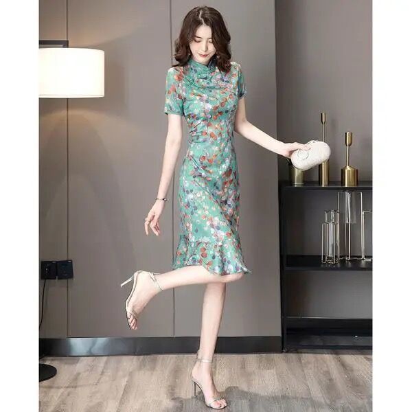 2022 new traditional cheongsam fishtail skirt new summer fashion slim fit retro improved young girl