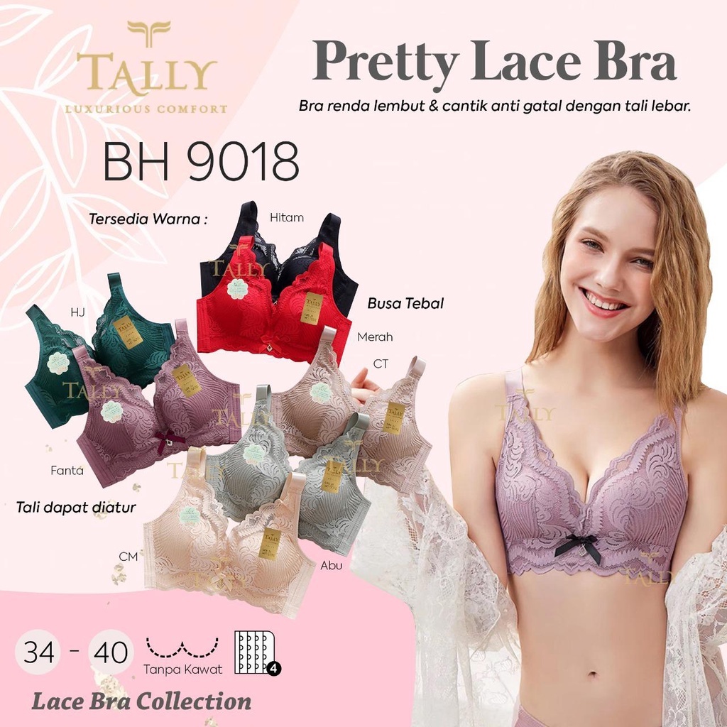 TALLY BRA BH PUSH UP RENDA 9018 I CUP B BESAR | BUSA TEBAL I TANPA KAWAT I SIZE 34-40