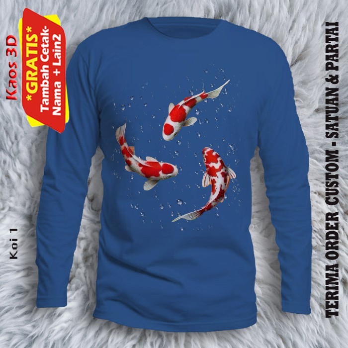 Kaos Lengan Panjang 3Dimensi Ukuran dewasa model unisex Gabar Ikan Koi 1