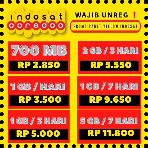 PROMO KUOTA INDOSAT PAKET DATA IM3 YELLOW 700MB 1GB 2GB 3GB 4GB 5GB 6GB 7GB FULL 24 JAM MURAH
