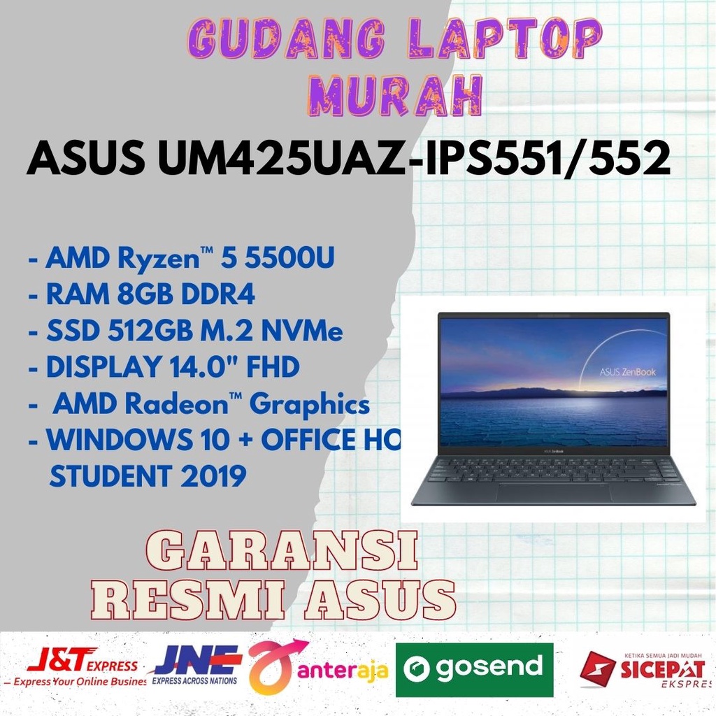 ASUS ZENBOOK UM425UAZ IPS551 IPS552 RYZEN 5-5500U 8GB 512GB 14"IPS W10 OHS