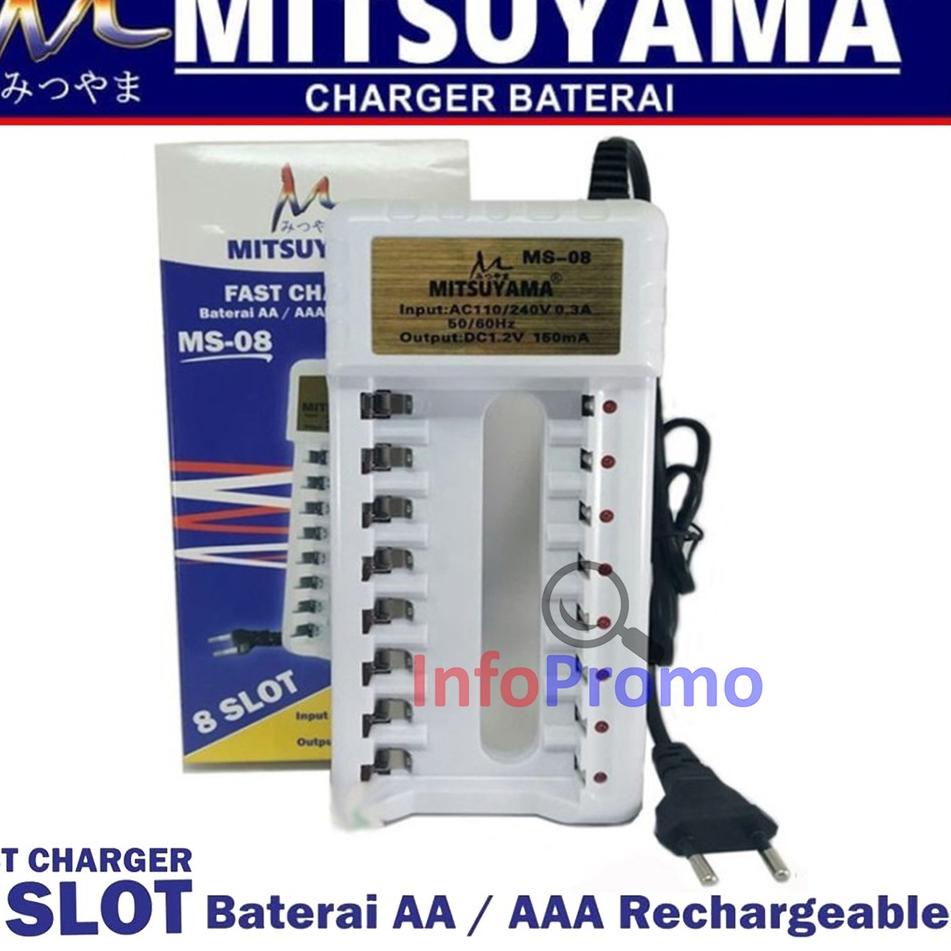 Super Korting Fast Charger 8 Slot Alat Cas Baterai AA dan AAA Rechargeable Mitsuyama MS-08 Original