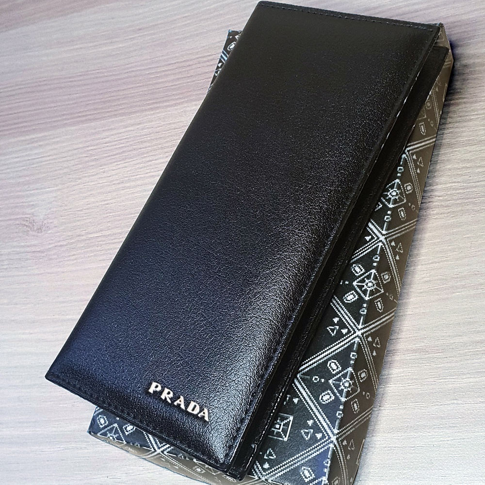 Dompet Pria + BOX Dompet Panjang GC0150 Dompet Lipat Dua Dompet Fashion Dompet Kulit Sintetis Dompet Polos Multicard - Black