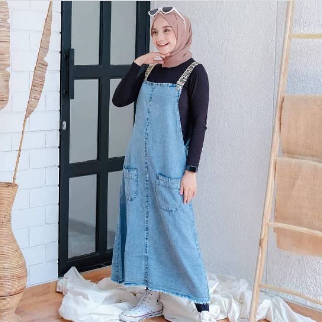 overall jeans putih