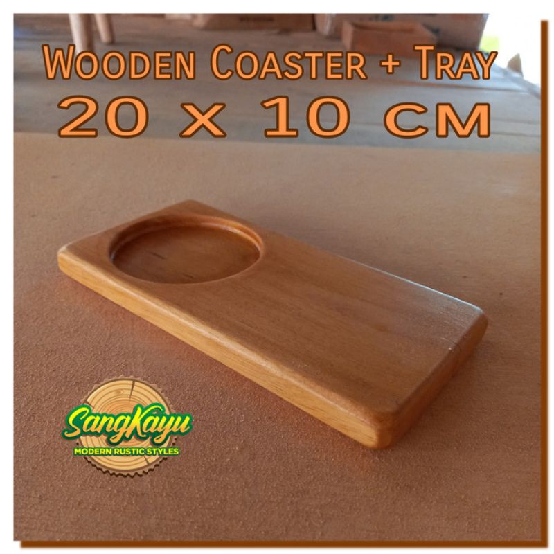 Nampan + tatakan nampan kayu 10x20cm tatakan kayu Coaster wooden tray