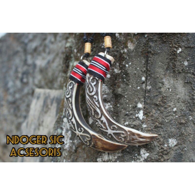 kalung pria taring babi ukir kalimantan