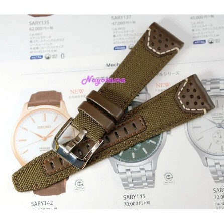 24mm SEIKO HIjau Coklat Canvas Kulit Leather Nylon Strap Tali Jam