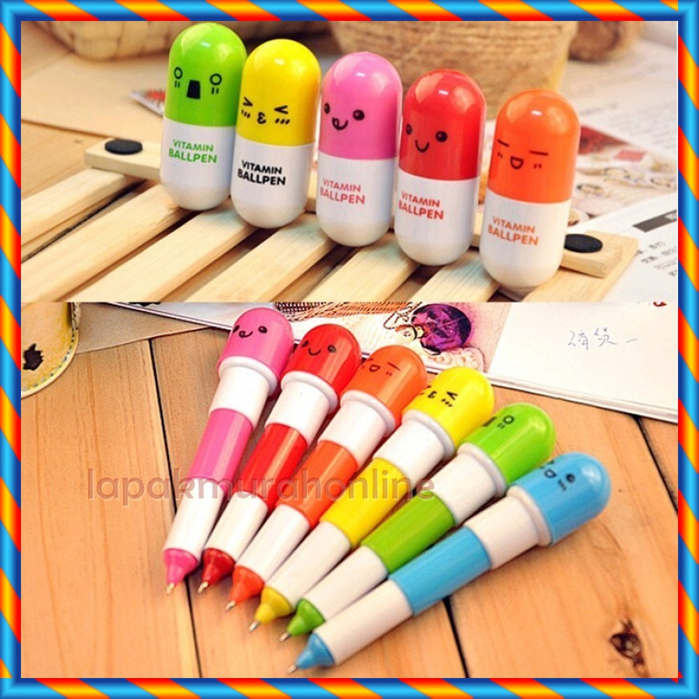 PULPEN KAPSUL / PULPEN EMOTICON VITAMIN / PEN UNIK / BULPEN PENA MOTIF KAPSUL