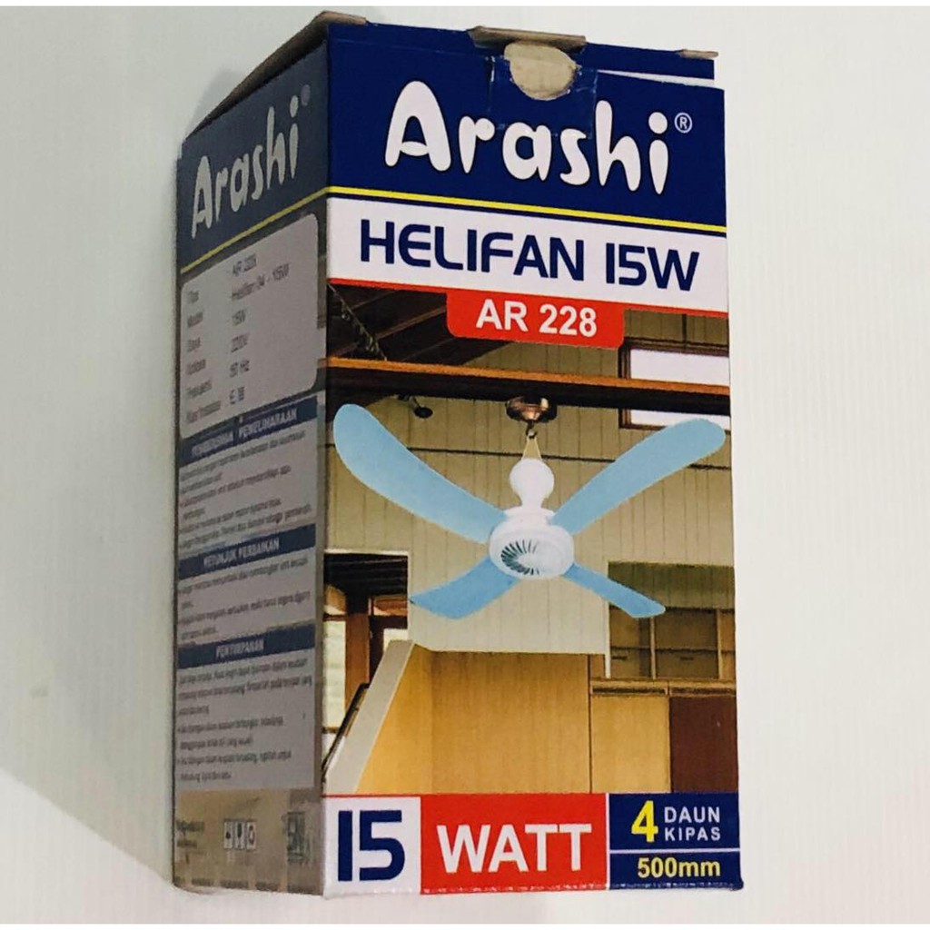 Arashi Helifan Kipas Angin Gantung 15 Watt 4 Baling-Baling Kipas Small 40 CM