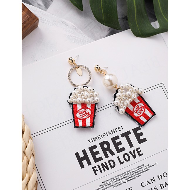 LRC Anting Tusuk Fashion Popcorn 925 Silver Needle Popcorn And Diamond Ring Pearl Earrings F89321