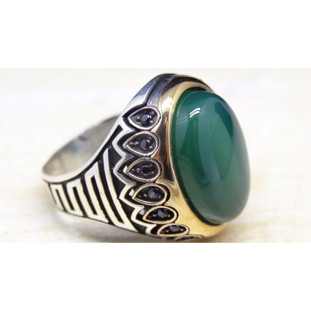 Cincin Pria Turkey  Real Perak 925 Sterling Green Emerald Sz8
