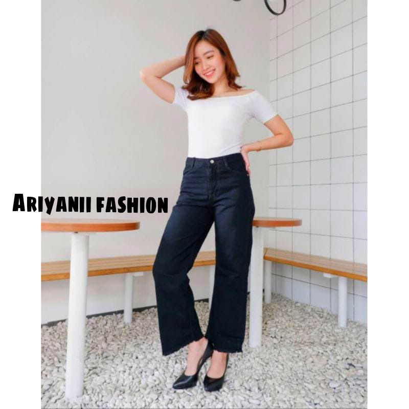 ARN - CELANA JEANS WANITA KULOT RAWIS HITAM JINS PUTIH DENIM HIGHWAIST BOYFRIEND CUTBRAY KOREAN Style