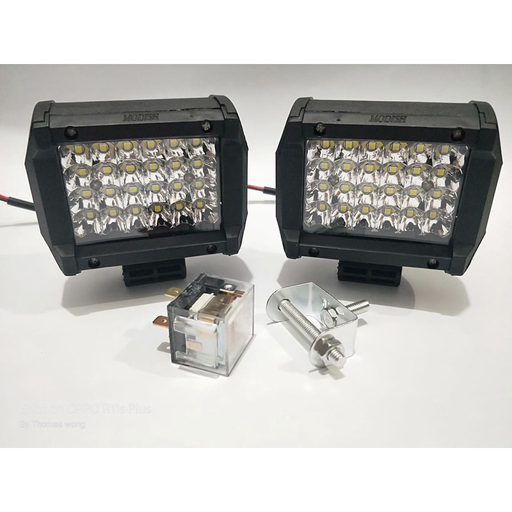 promo 2pcs lampu tembak led 24 mata sorot fokus putih terang+relay klakson 12-24volt,universal semua jenis motor (HARGA 2pcs)