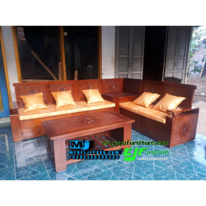 Kursi Tami Sut Minimalis Laci model Terbaru kayu jati jepara