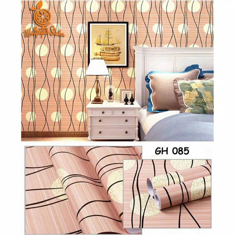 Wallpaper Dinding Motif Garis Polkadot Krem 10m x 45cm