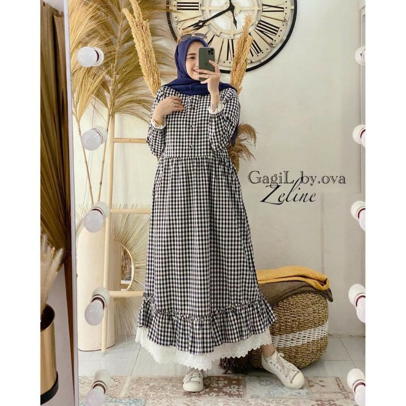 ZELINE DRESS RENDA - PAKAIAN WANITA - DRES KOTAK  - BISA COD