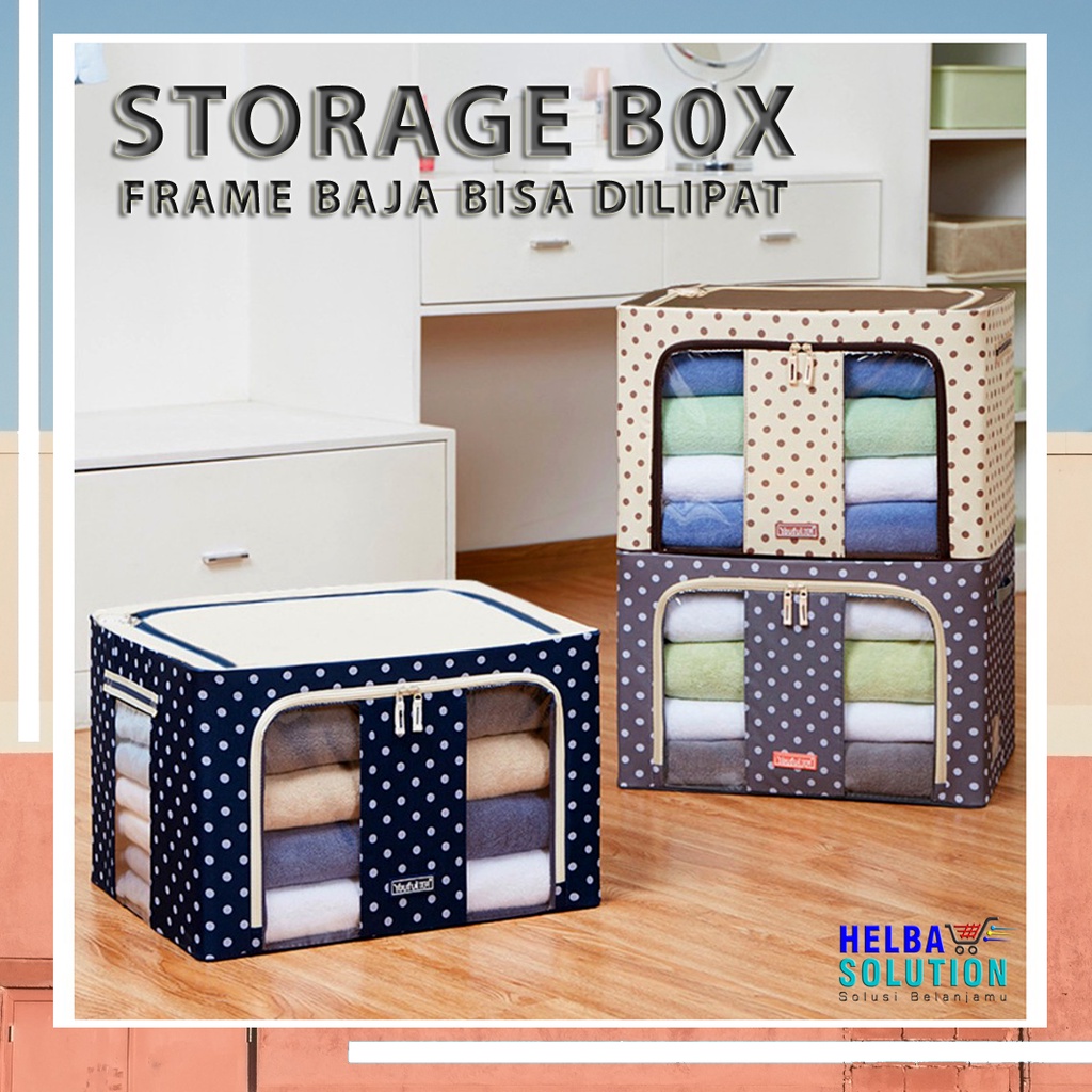 Storage Box 66 Liter Kotak Penyimpanan Pakaian Selimut Bedcover Mainan Anak Kapasitas Besar Rangka Baja Double Zipper