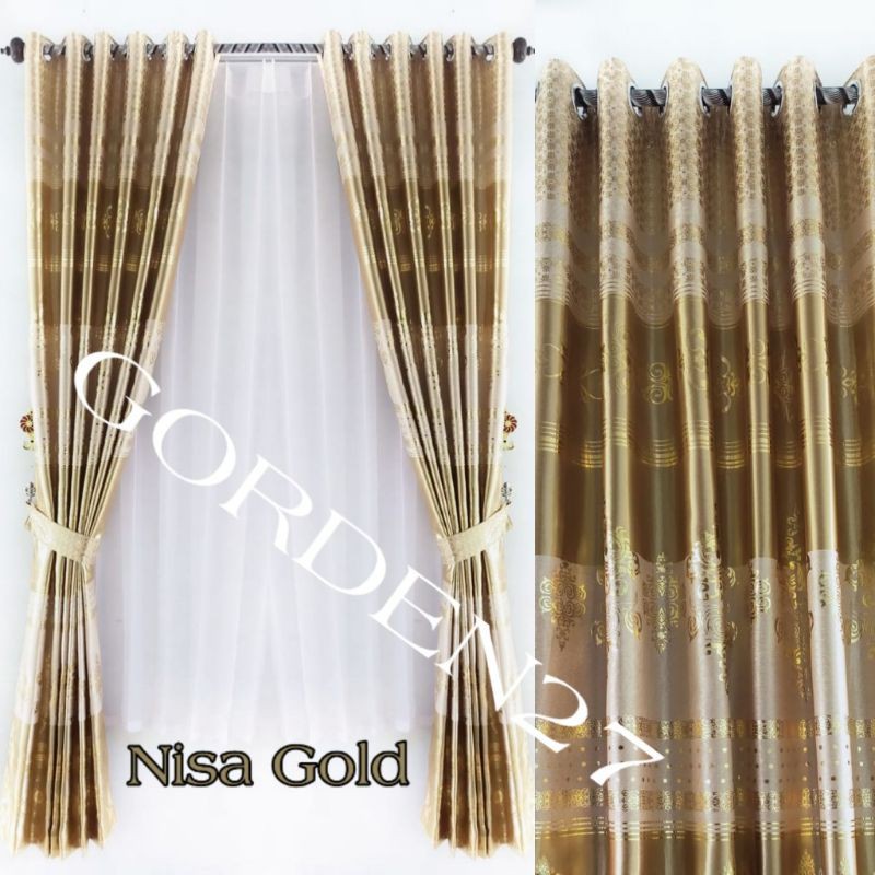 Tirai Gorden Blackout printing emas gold/Hitam/Coklat/Merah