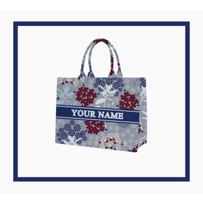 Tas Custom Print Motif Bunga Biru Merah