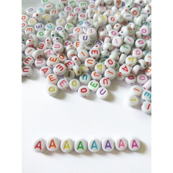 50 biji Manik Huruf Vokal aiueo Mote Huruf Khusus Vokal Manik huruf bulat aiueo