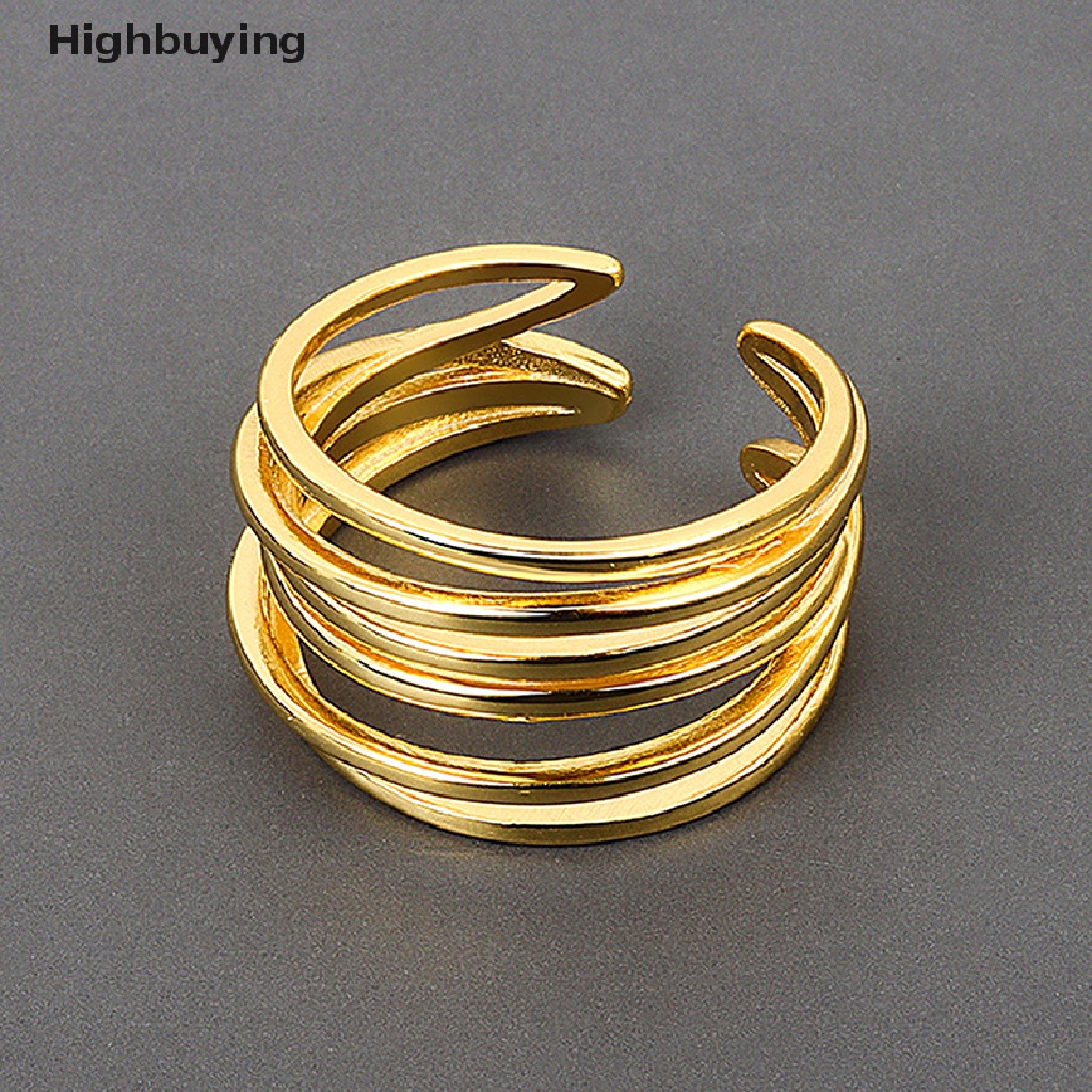 Hbid Cincin Pernikahan Multi Layer Bentuk Geometri Warna Silver Handmade